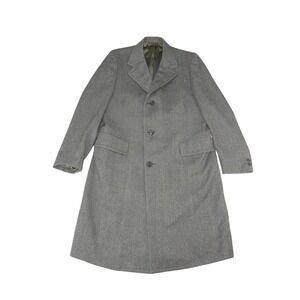 Neiman Marcus Mens Grey Pure Wool Tweed Overcoat Long Vintage Jacket 3654